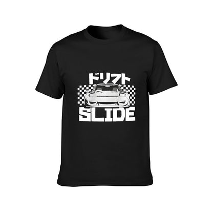 Inkmay Casual  Cotton T-shirt Drift Slide Car On Checkerboard Background Unisex T-shirtDaily ComfortLine T-Shirt