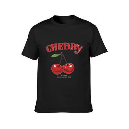 Inkmay Casual Cotton T-shirt Cherry Happy Have A Nice Day Unisex T-shirtPerformance 100% Cotton T-Shirt