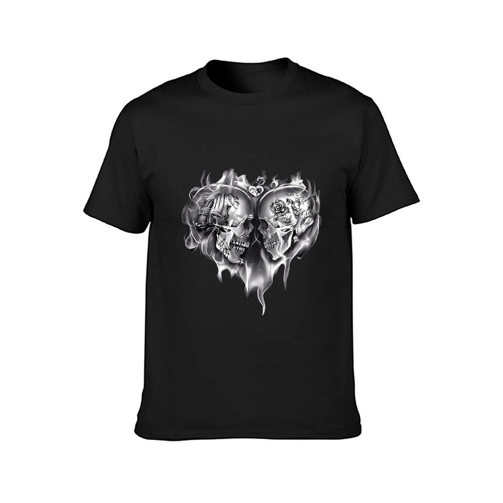 Inkmay Casual Cotton T-shirt Skull Flames Heart Design Art Print Unisex T-shirtSignature Weekend T-Shirt