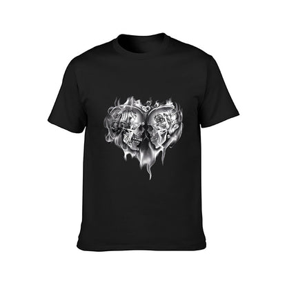 Inkmay Casual Cotton T-shirt Skull Flames Heart Design Art Print Unisex T-shirtSignature Weekend T-Shirt