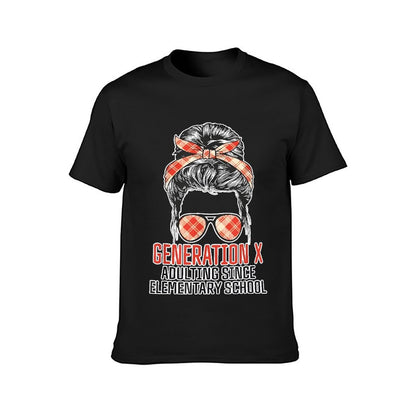 Inkmay Casual Cotton T-shirt Generation X Adulting Since Elementary School Unisex T-shirtColorfast CleanCut T-Shirt