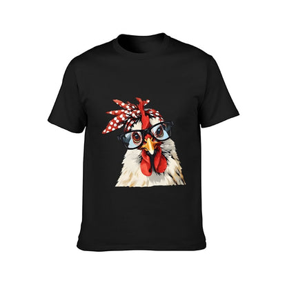 Inkmay Casual  Cotton T-shirt Stylish Chicken With Glasses And Bandana Unisex T-shirt