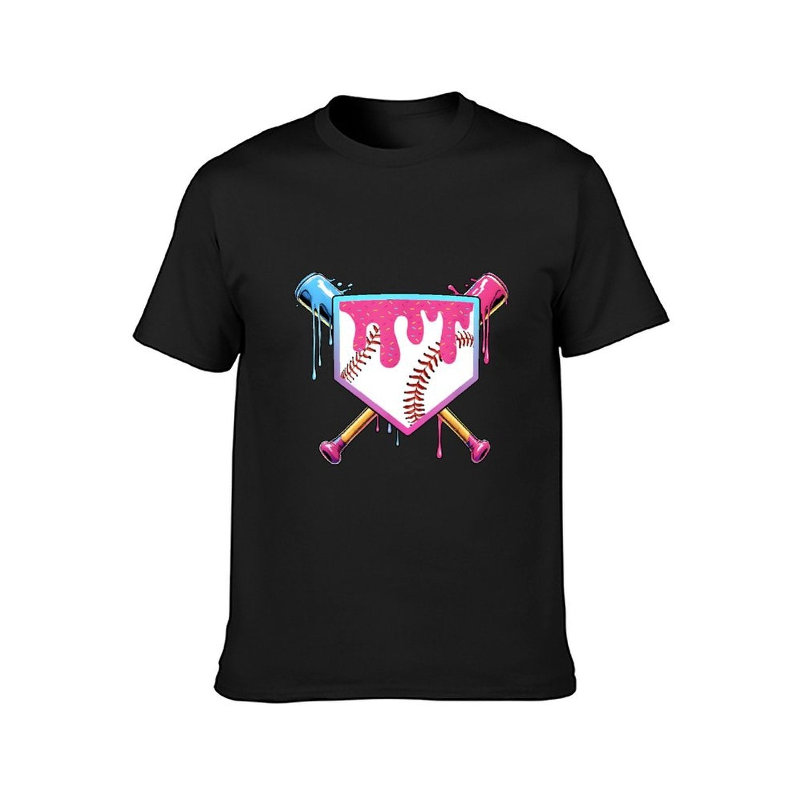 Inkmay Casual  Cotton T-shirt Baseball Design With Colorful Paint Drips Unisex T-shirtSeries Printing T-Shirt