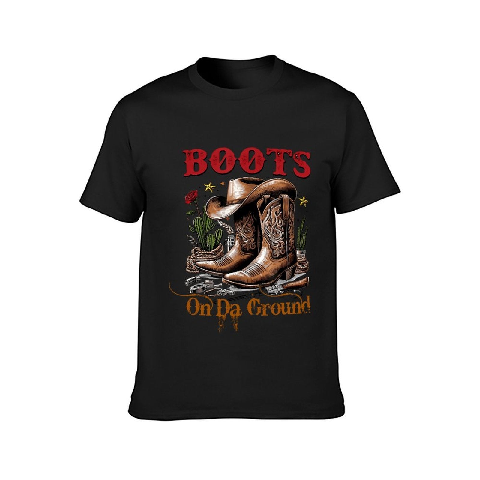 Inkmay Casual  Cotton T-shirt Brown Cowboy Boots With Floral Design Unisex T-shirtVibrant Colors Reliable T-Shirt
