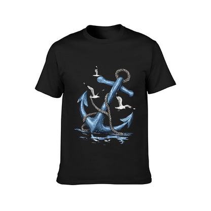 Inkmay Casual  Cotton T-shirt Anchor With Rope And Birds Unisex T-shirtStudio Lifestyle T-Shirt