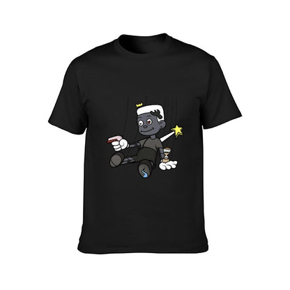 Inkmay Casual Cotton T-shirt Cartoon Puppet Holding Gun And Star Unisex T-shirt