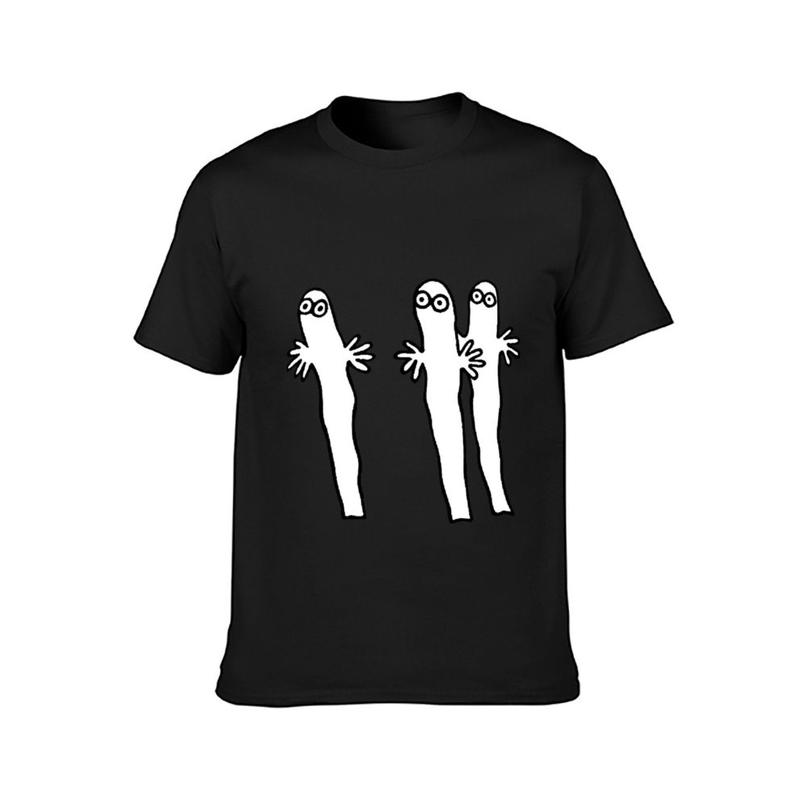 Inkmay Casual Cotton T-shirt Three Cartoon Characters With Hands Raised Unisex T-shirtSleek Outdoor T-Shirt