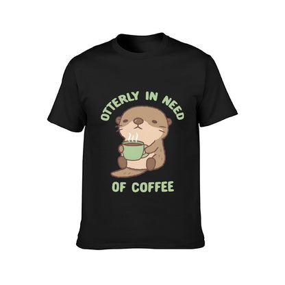 Inkmay Casual  Cotton T-shirt Cute Otter Holding Green Coffee Cup Unisex T-shirtMade-to-Order Essential T-Shirt