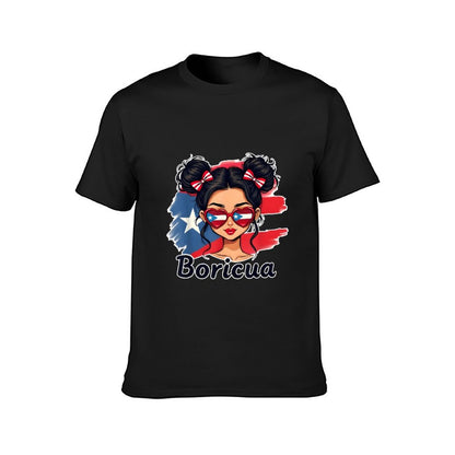 Inkmay Casual Cotton T-shirt Puerto Rican Flag Heart Glasses Boricua Unisex T-shirtSharp Pure T-Shirt