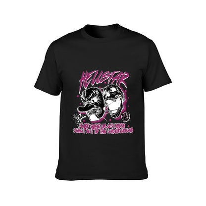 Inkmay Casual Cotton T-shirt Heustar Mask Art With Pink Stars Unisex T-shirtFade-Resistant Sharp T-Shirt