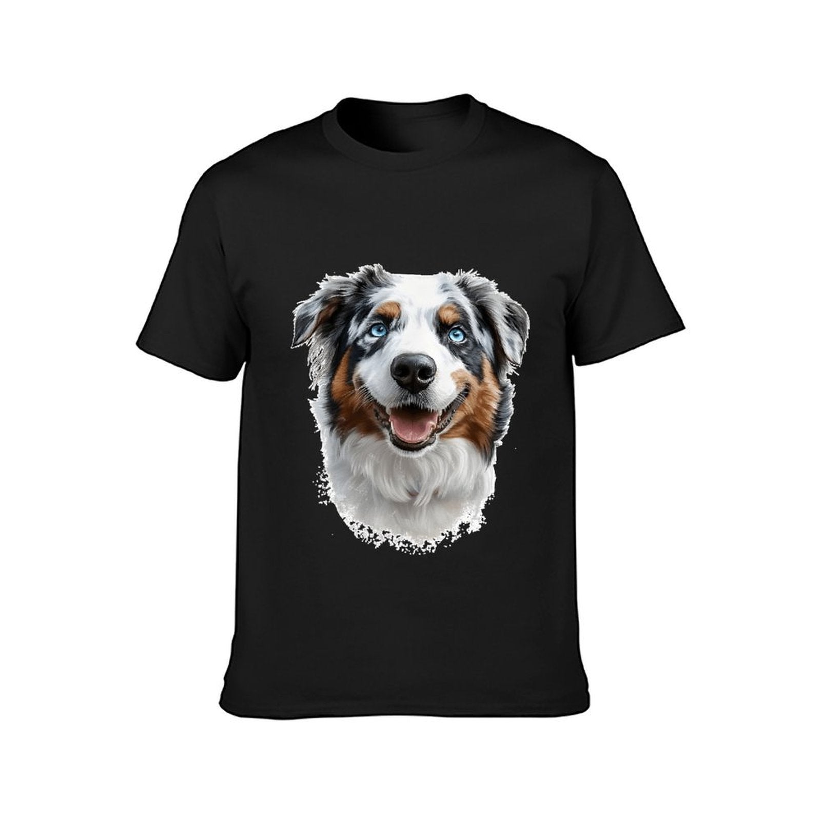 Inkmay Casual  Cotton T-shirt Colorful Dog Portrait With Blue Eyes Unisex T-shirtClassic Fit 100% Cotton T-Shirt