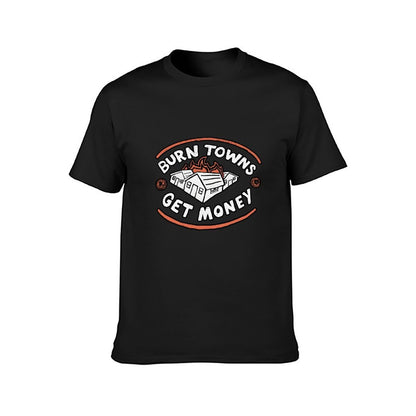 Inkmay Casual  Cotton T-shirt Burn Towns Get Money Pattern Print Unisex T-shirtStreetStyle Original T-Shirt