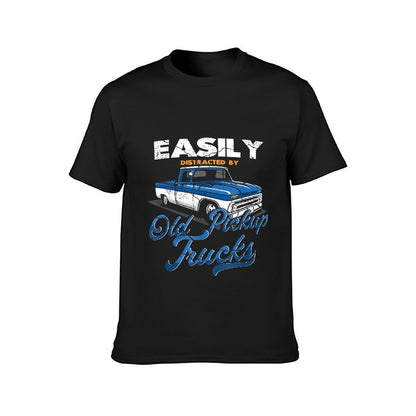 Inkmay Casual Cotton T-shirt Old Pickup Trucks Blue And White Unisex T-shirtClassicFit Smooth Feel T-Shirt