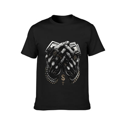 Inkmay Casual Cotton T-shirt Money Hands Rope Chain Dollar Cross Unisex T-shirtSoft SoftTouch T-Shirt