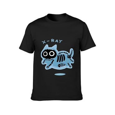 Inkmay Casual Cotton T-shirt Blue Cat Skeleton Print Design Art Unisex T-shirtSmooth Design-Your-Own T-Shirt