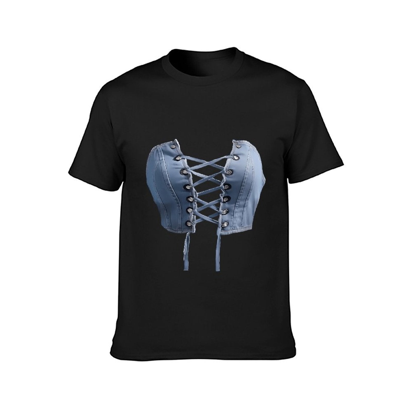 Inkmay Casual Cotton T-shirt Blue Satin Corset With Laceups Unisex T-shirtSimple Heavyweight T-Shirt