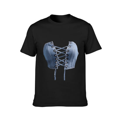 Inkmay Casual Cotton T-shirt Blue Satin Corset With Laceups Unisex T-shirtSimple Heavyweight T-Shirt