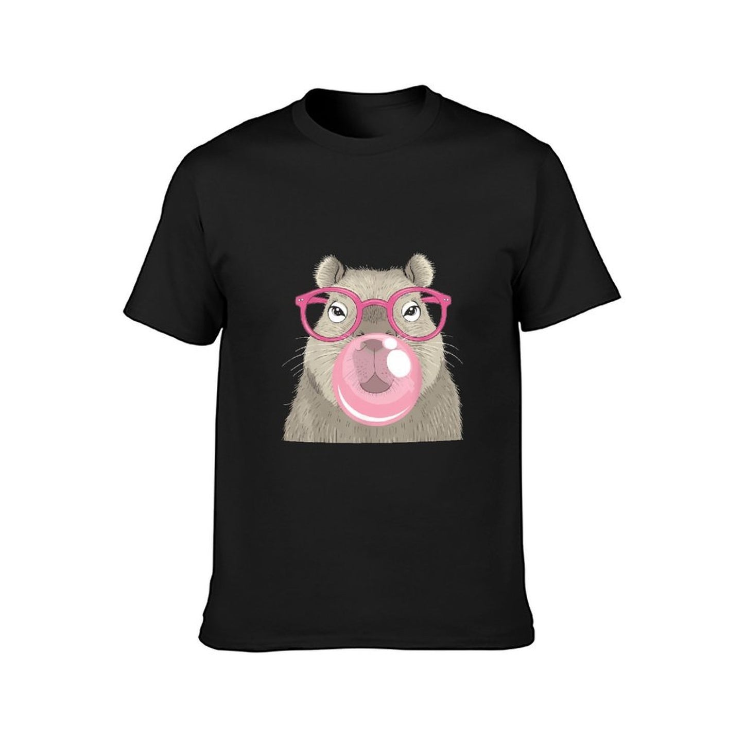 Inkmay Casual Cotton T-shirt Cartoon Bear With Pink Glasses Bubble Unisex T-shirt