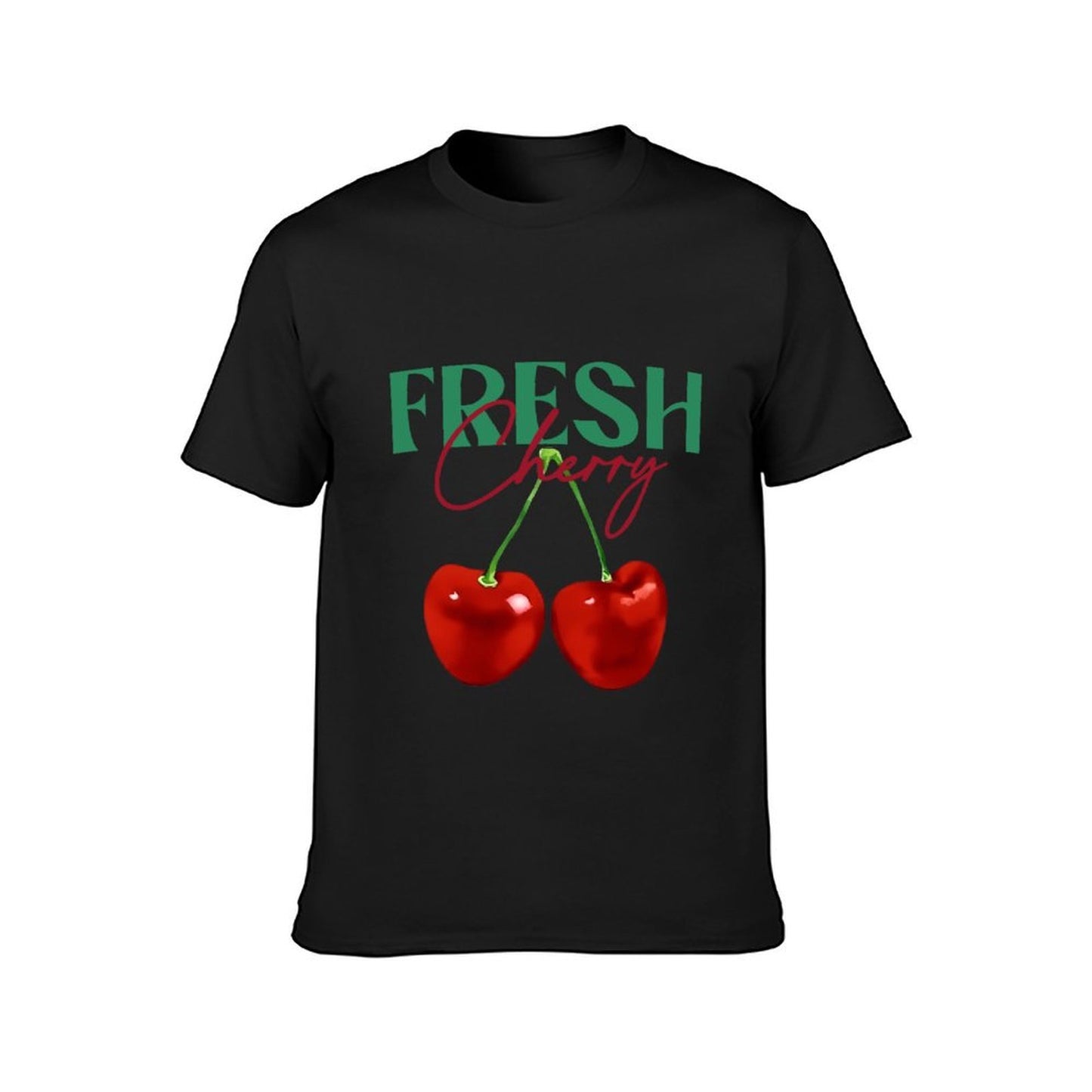 Inkmay Casual Cotton T-shirt Cherry Pattern Prints Fresh And Vibrant Unisex T-shirtBasic Plain T-Shirt
