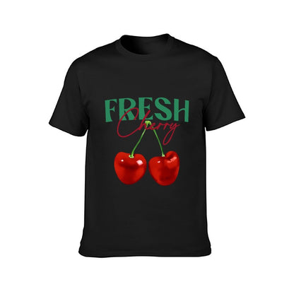 Inkmay Casual Cotton T-shirt Cherry Pattern Prints Fresh And Vibrant Unisex T-shirtBasic Plain T-Shirt