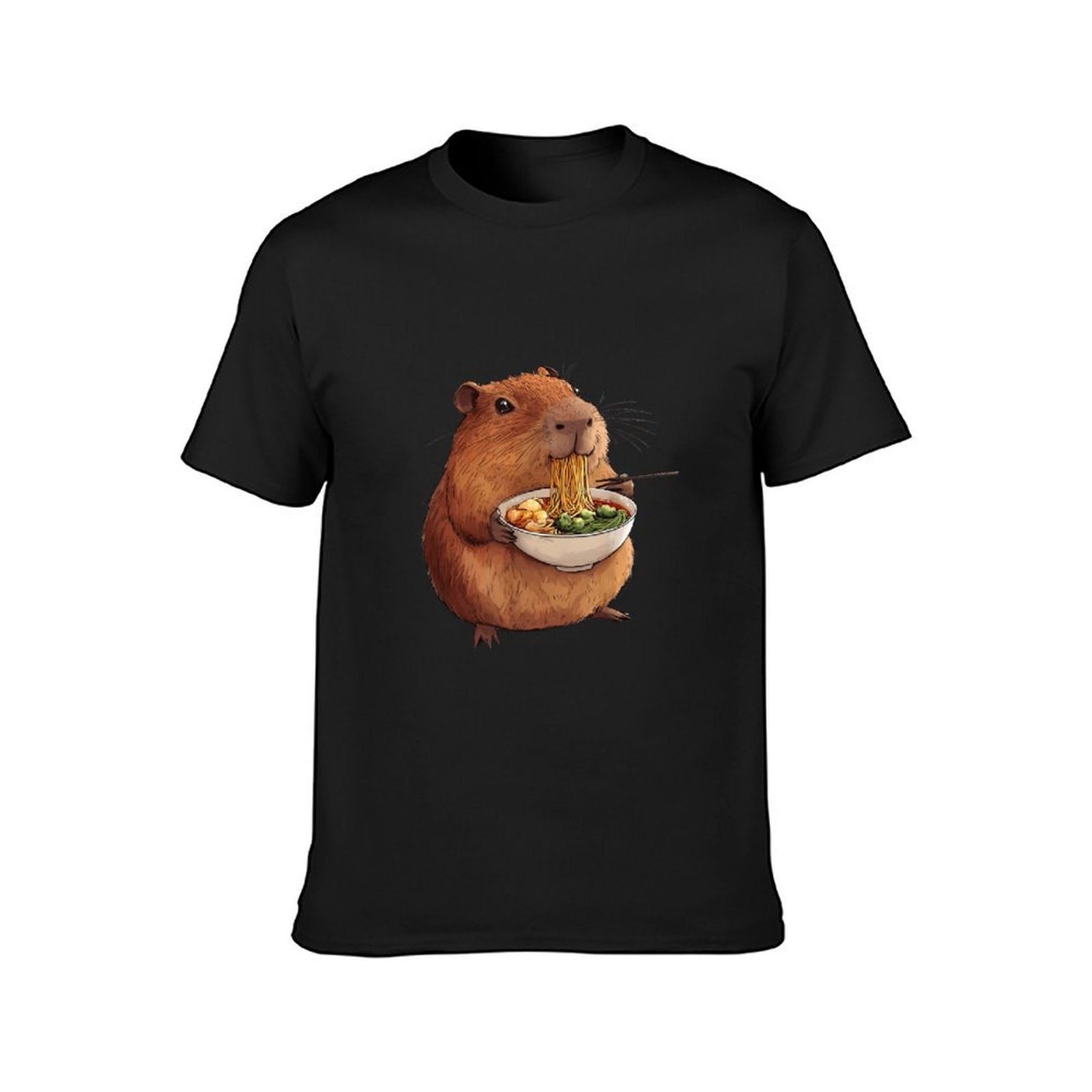 Inkmay Casual  Cotton T-shirt Cute Hamster Eating Noodles With Chopsticks Unisex T-shirtUltra Durable Retro T-Shirt