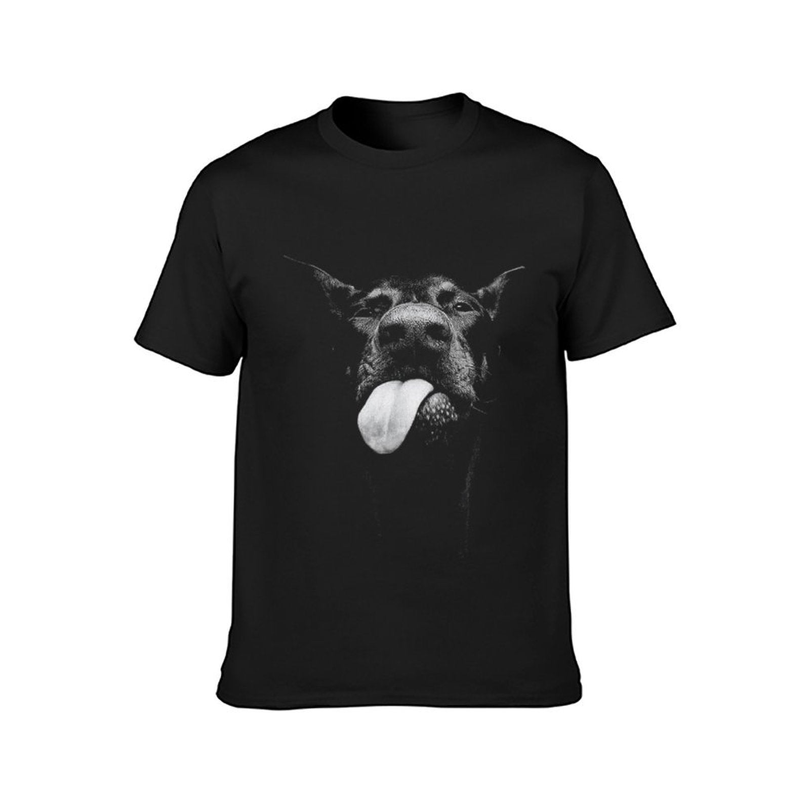 Inkmay Casual Cotton T-shirt Black And White Dog Tongue Out Unisex T-shirtWeekend Soft-Touch T-Shirt