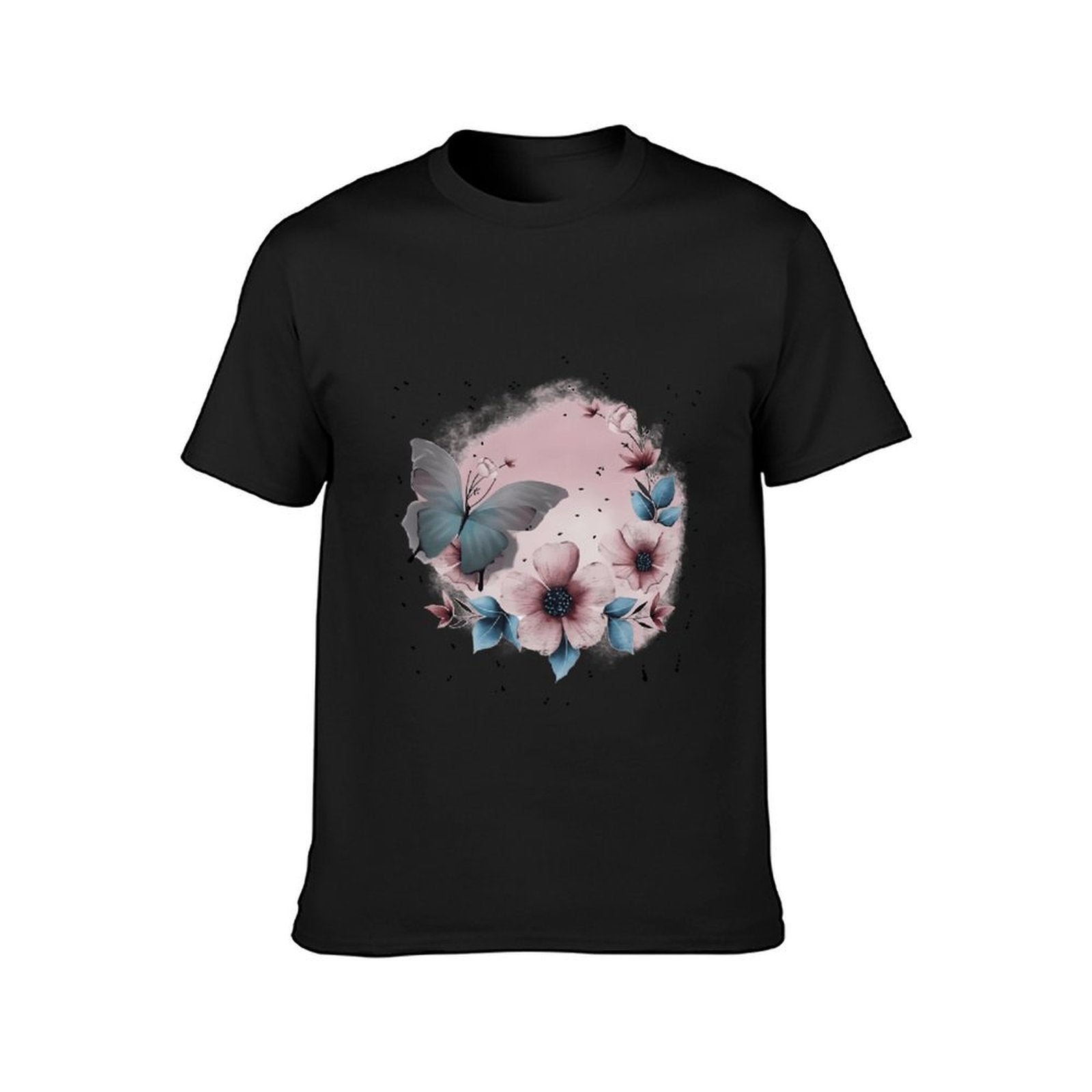 Inkmay Casual Cotton T-shirt Floral Butterfly Design With Soft Colors Unisex T-shirtCotton Printing T-Shirt