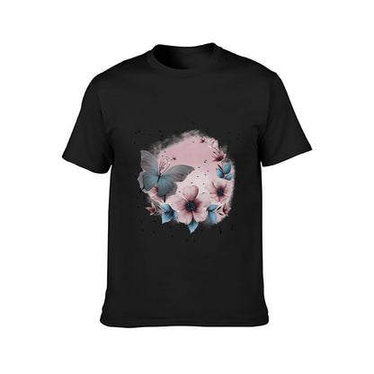 Inkmay Casual Cotton T-shirt Floral Butterfly Design With Soft Colors Unisex T-shirtCotton Printing T-Shirt
