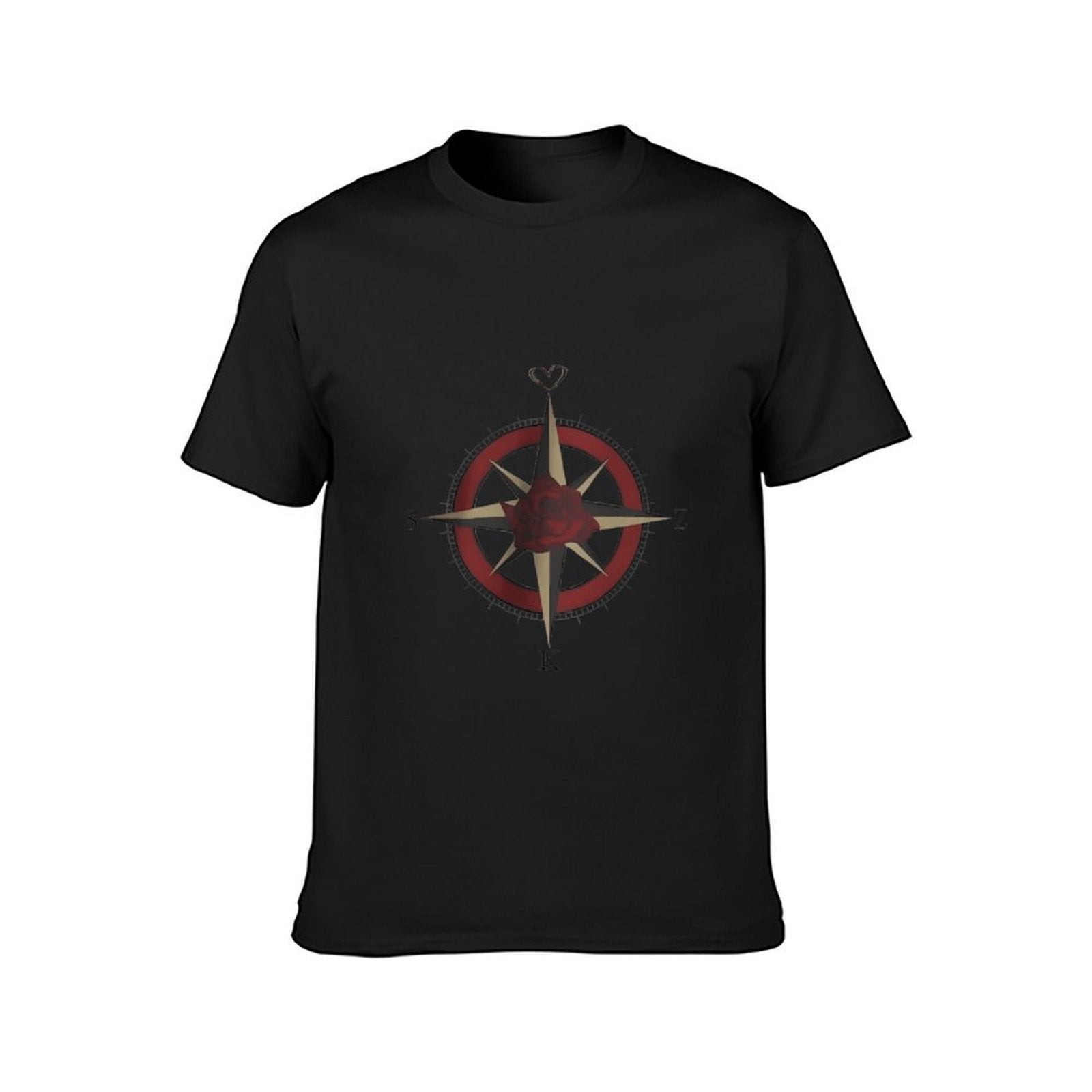 Inkmay Casual  Cotton T-shirt Rose Compass Design With Heart Elements Unisex T-shirtFitted Natural T-Shirt