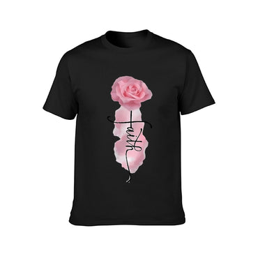 Inkmay Casual Cotton T-shirt Faith Rose Pattern Print Art Design Unisex T-shirtBasic Neat T-Shirt