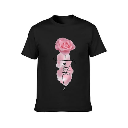 Inkmay Casual Cotton T-shirt Faith Rose Pattern Print Art Design Unisex T-shirtBasic Neat T-Shirt