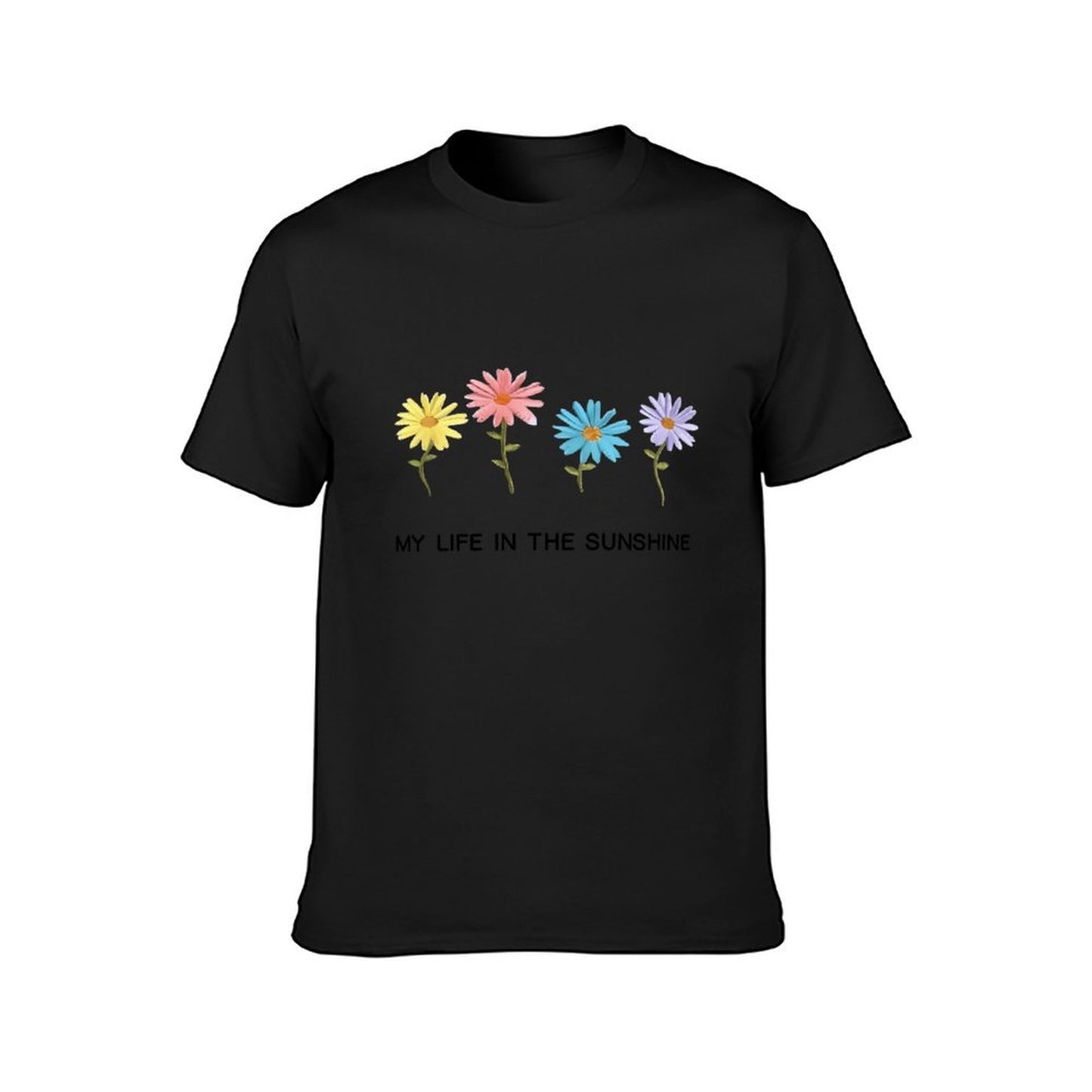 Inkmay Casual Cotton T-shirt Colorful Flowers On White Background Design Unisex T-shirtClassicSeries Tear-Resistant T-Shirt