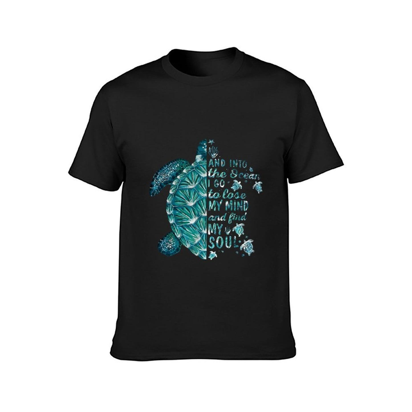 Inkmay Casual Cotton T-shirt Blue Turtle With Glass Beads Unisex T-shirtCrewneck Modern T-Shirt
