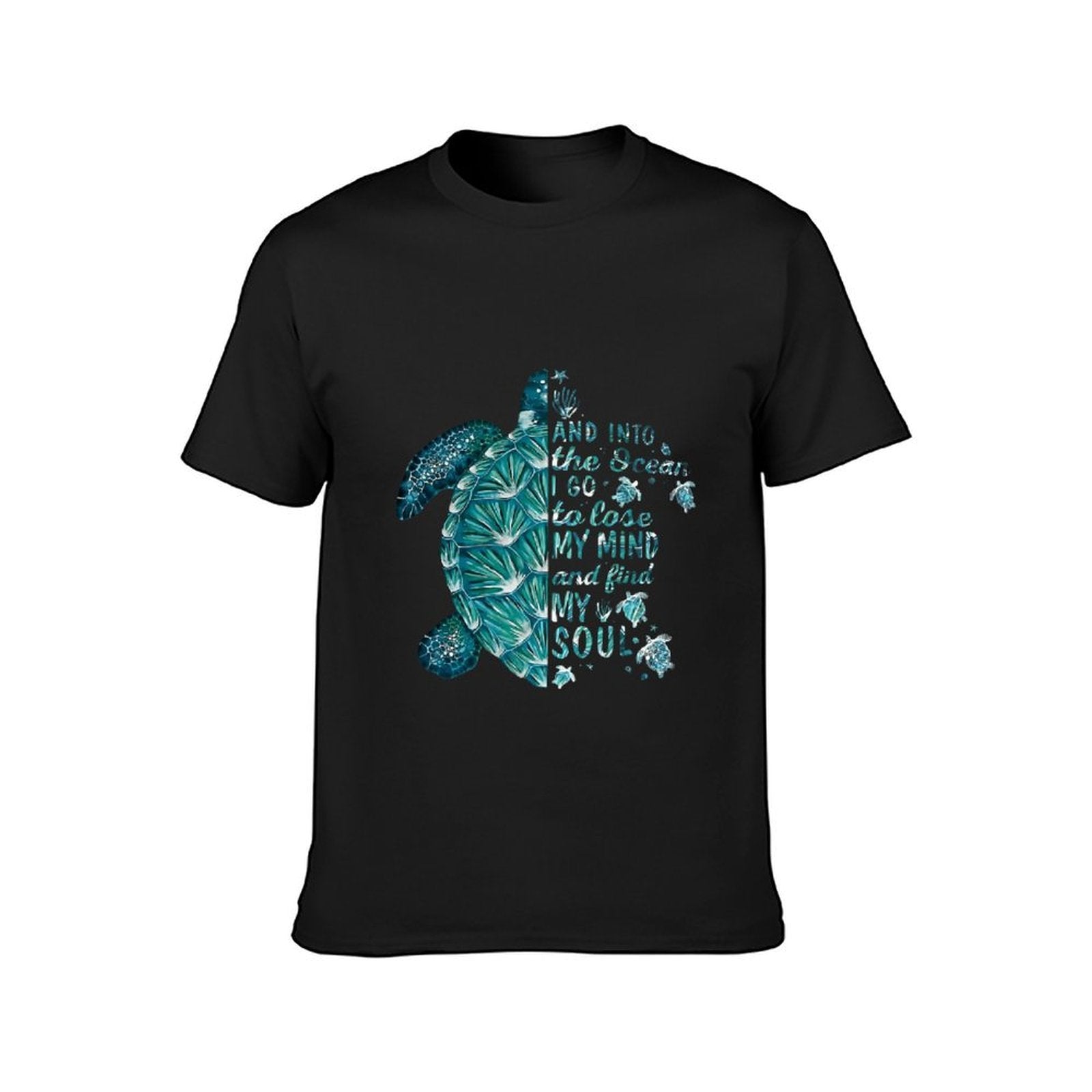Inkmay Casual Cotton T-shirt Blue Turtle With Glass Beads Unisex T-shirtCrewneck Modern T-Shirt