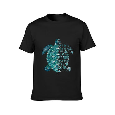 Inkmay Casual Cotton T-shirt Blue Turtle With Glass Beads Unisex T-shirtCrewneck Modern T-Shirt