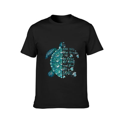 Inkmay Casual Cotton T-shirt Blue Turtle With Glass Beads Unisex T-shirtCrewneck Modern T-Shirt