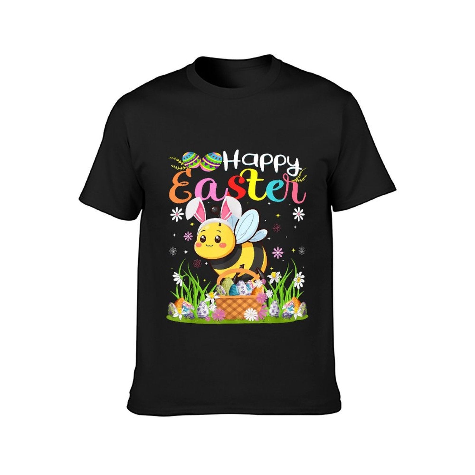 Inkmay Casual Cotton T-shirt Happy Easter Bee With Eggs Unisex T-shirtPure Classic Fit T-Shirt