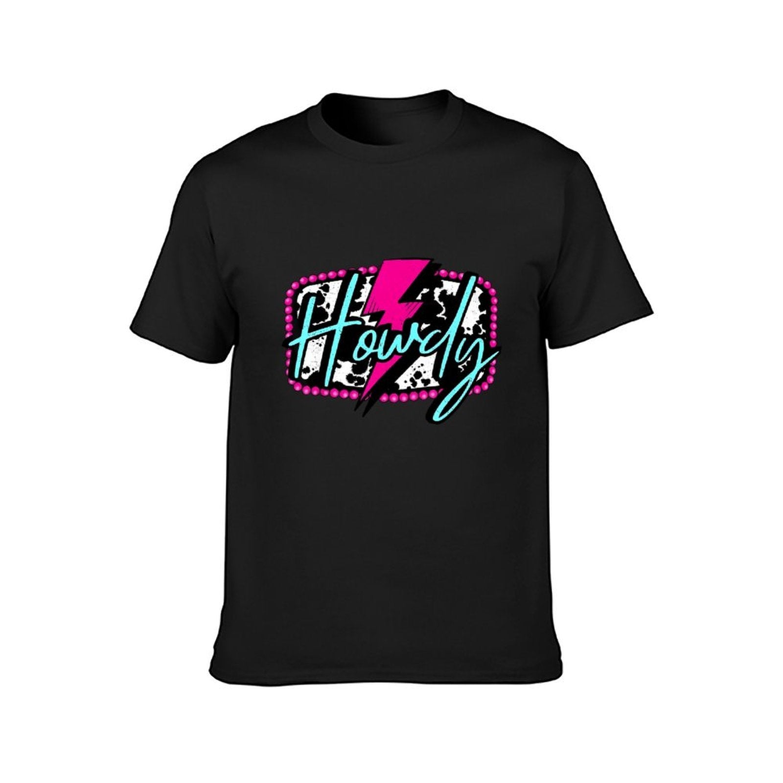 Inkmay Casual  Cotton T-shirt Howdy With Pink And Teal Splashes Unisex T-shirtClassic Bold T-Shirt