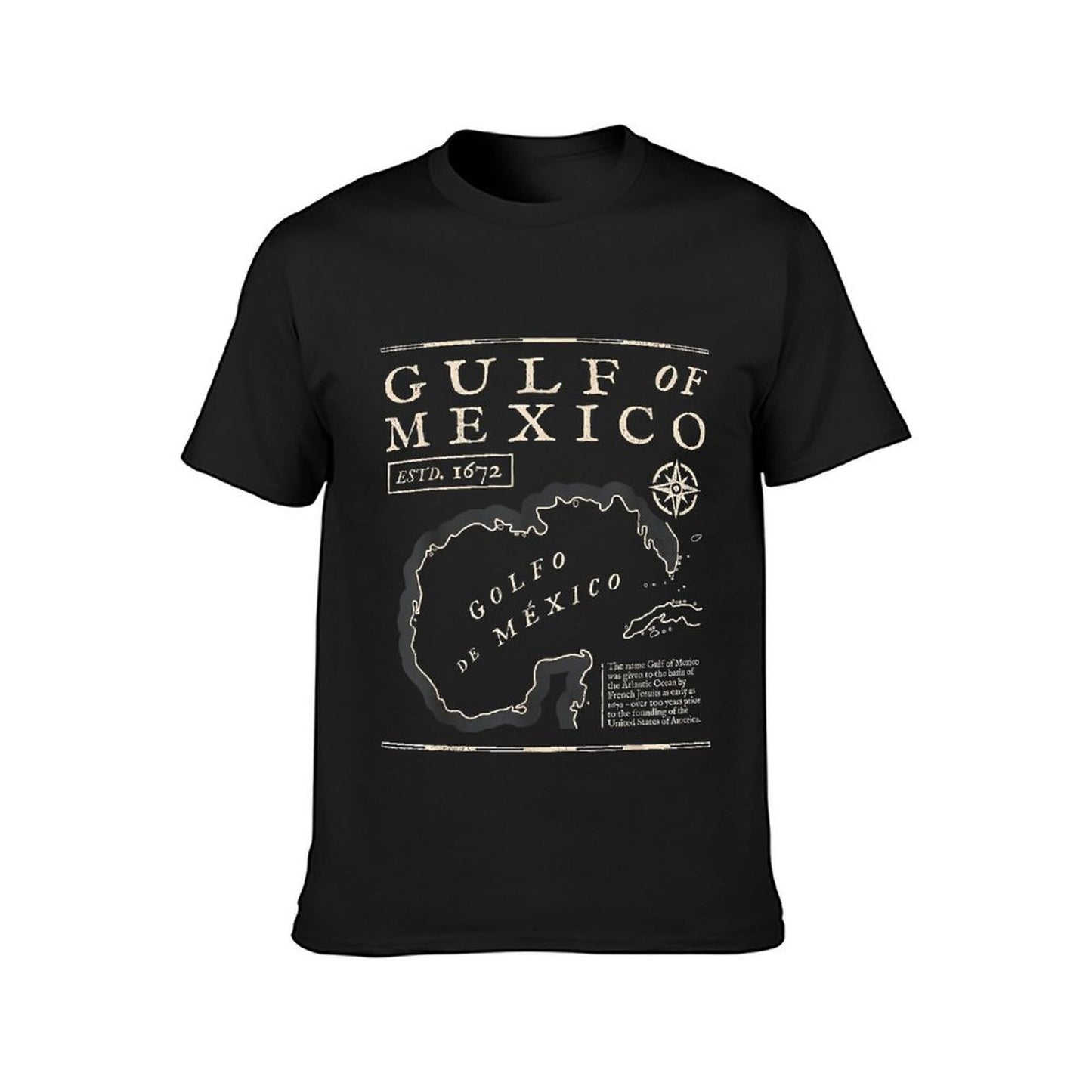 Inkmay Casual Cotton T-shirt Gulf Of Mexico Map Print Unisex T-shirt