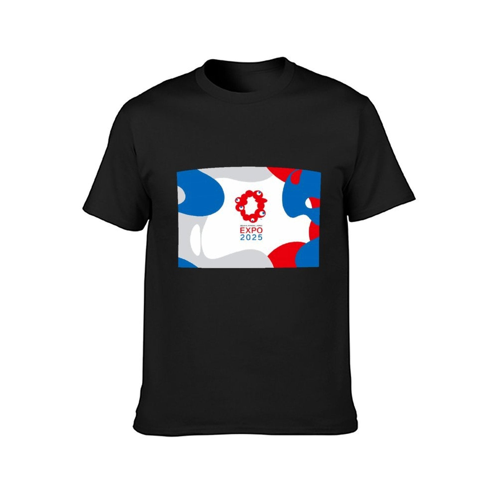 Inkmay Casual Cotton T-shirt Abstract Design With Red Blue Shapes Unisex T-shirtColorfast Heavyweight T-Shirt