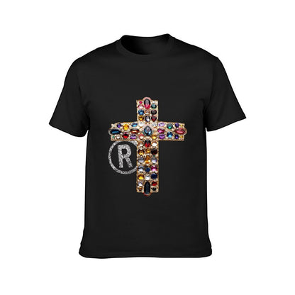 Inkmay Casual Cotton T-shirt Elegant Cross With Gemstones And Rhinestones Unisex T-shirtEco / Sustainable EverydayWear T-Shirt