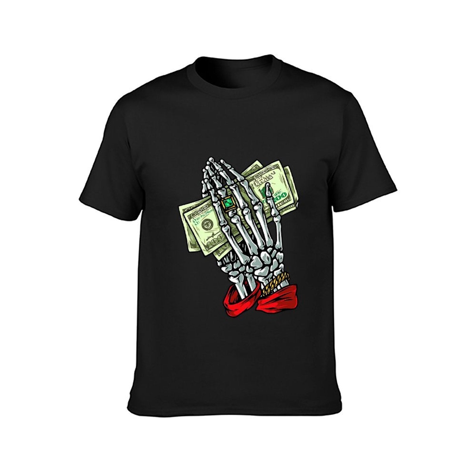 Inkmay Casual Cotton T-shirt Skeleton Hand Holding Money Bills Art Unisex T-shirtDailyFit ComfortSeries T-Shirt