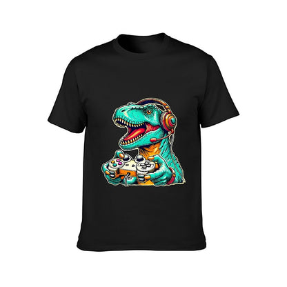 Inkmay Casual Cotton T-shirt Gaming Dinosaur With Headphones And Unisex T-shirtClassic Easy-Care T-Shirt