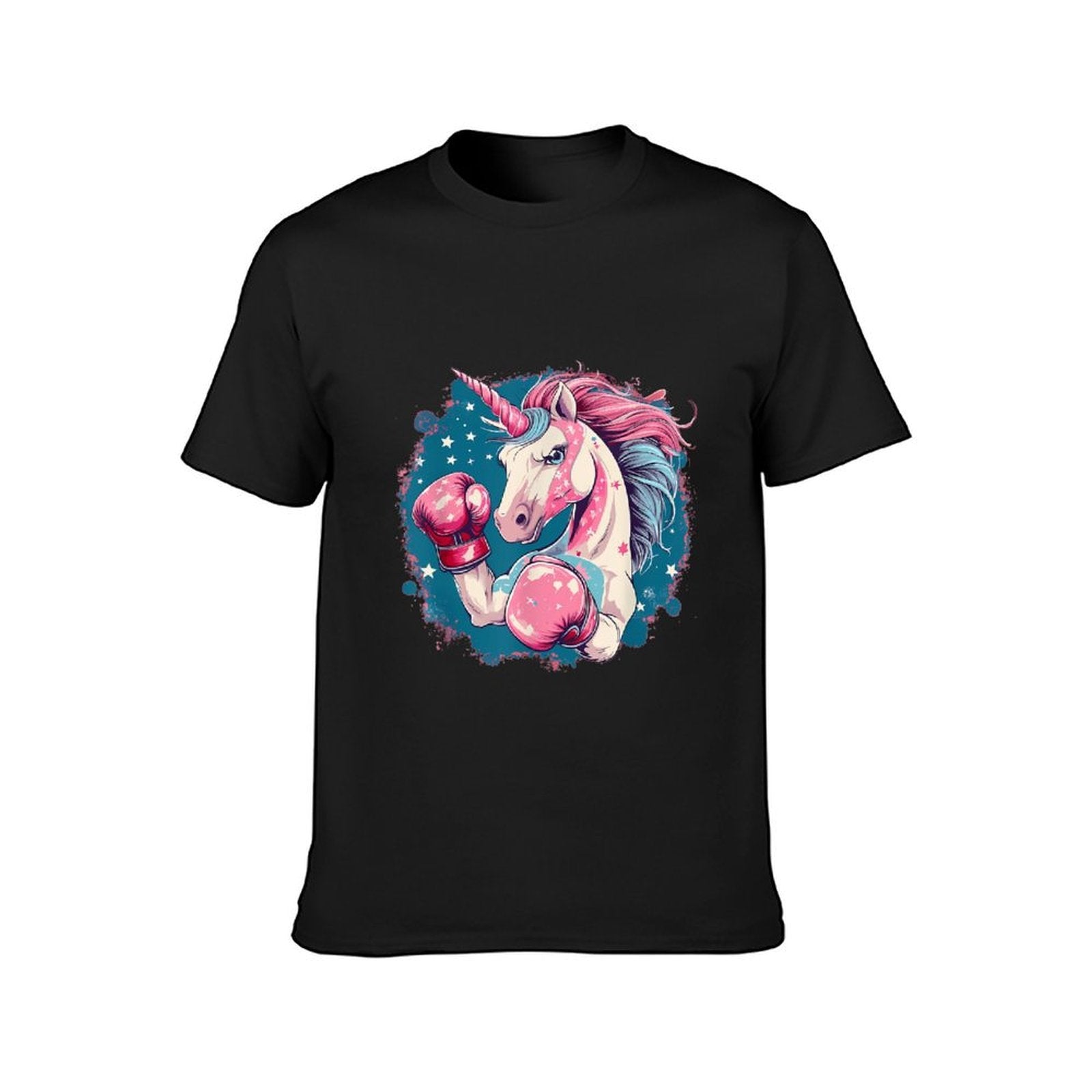 inkmay-casual-cotton-t-shirt-boxing-unicorn-with-pink-mane-unisex-t-shirt