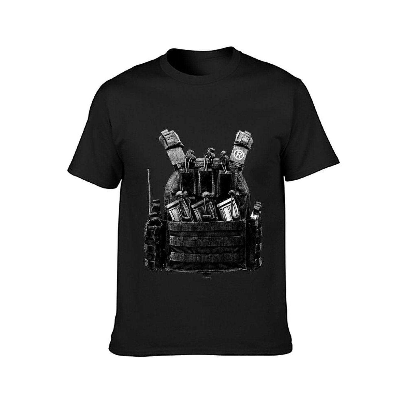 Inkmay Casual Cotton T-shirt Tactical Vest With Various Pouches Attached Unisex T-shirtSolid Sleek T-Shirt