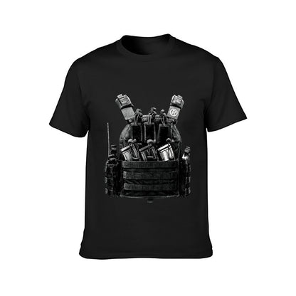Inkmay Casual Cotton T-shirt Tactical Vest With Various Pouches Attached Unisex T-shirtSolid Sleek T-Shirt