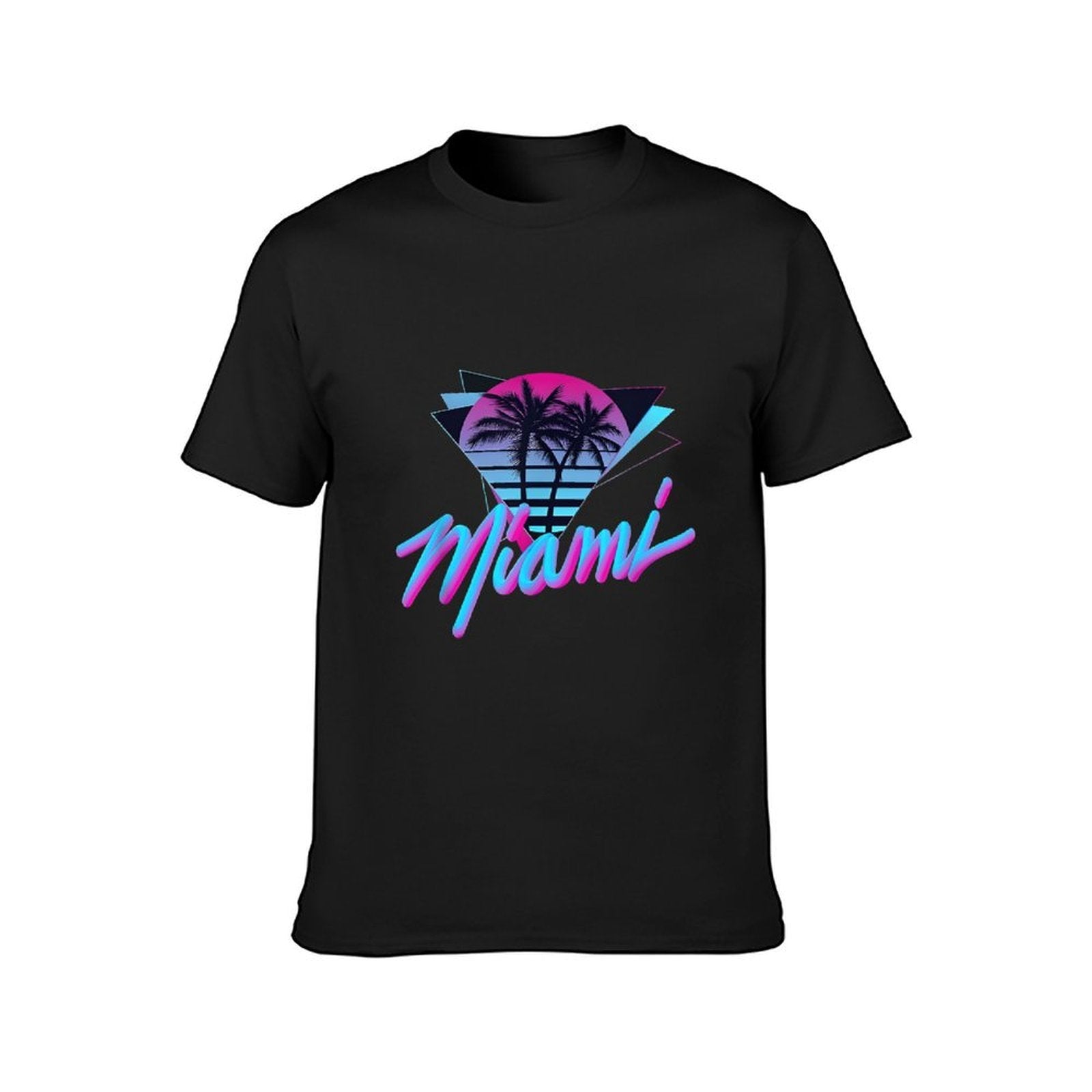 Inkmay Casual  Cotton T-shirt Miami Sunset Palm Trees Art Print Unisex T-shirtSmooth Feel TrueFit T-Shirt