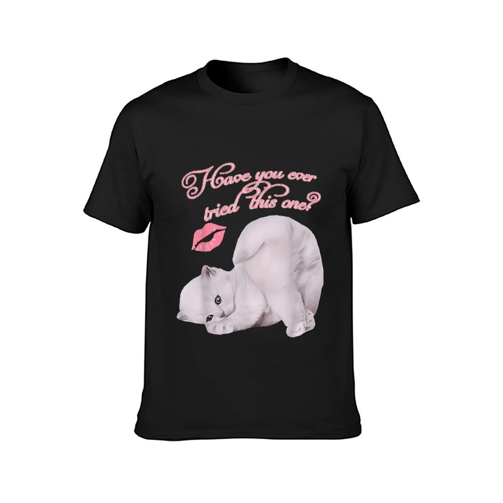 Inkmay Casual Cotton T-shirt Cute Cat With Kiss Mark Unisex T-shirtRelaxed Long Lasting T-Shirt