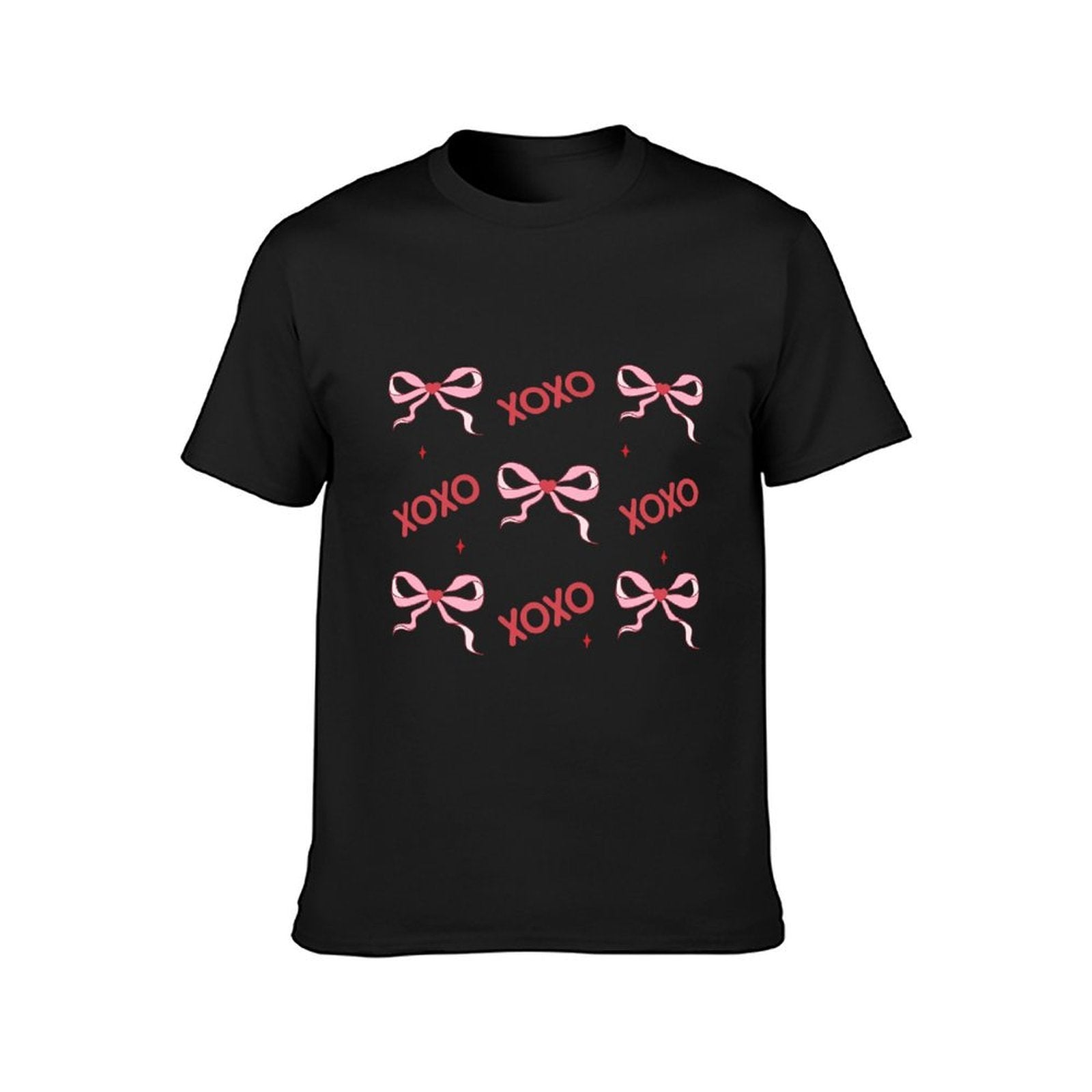 Inkmay Casual Cotton T-shirt Red Background With Pink Bows Hearts Unisex T-shirtMen¡¯s / Women¡¯s / Youth EverydayComfort T-Shirt