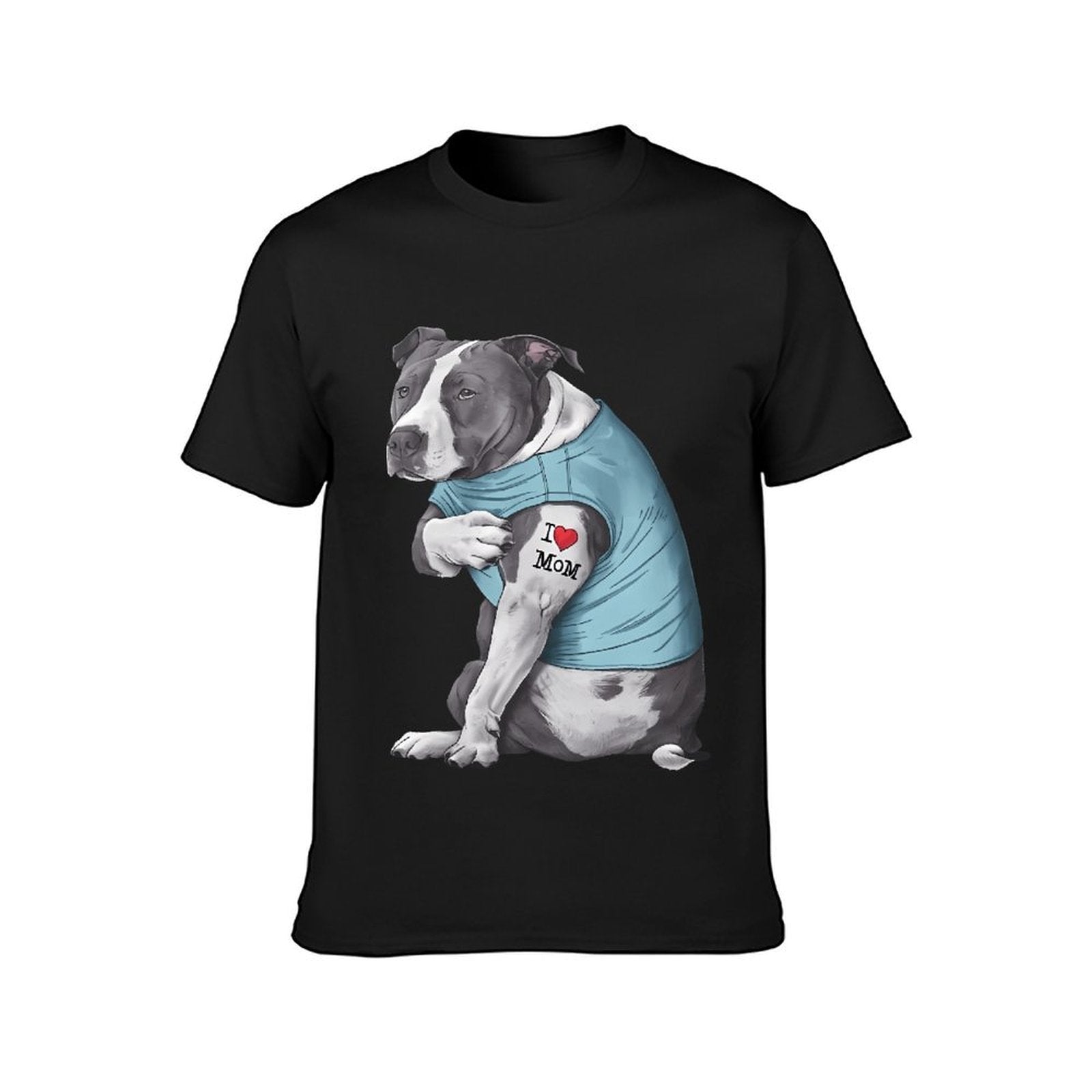 Inkmay Casual  Cotton T-shirt Dog Wears Blue Shirt Tattoo Mom Unisex T-shirtEveryday ClassicStyle T-Shirt